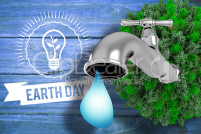 Composite image of earth with faucet