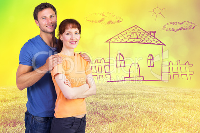 Composite image of happy couple looking at camera