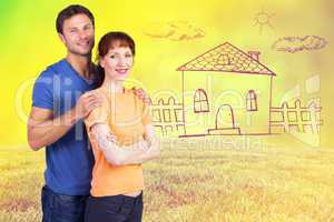 Composite image of happy couple looking at camera