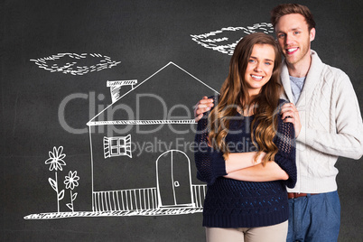 Composite image of portrait of smiling young couple