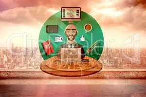 Composite image of businessman working at desk