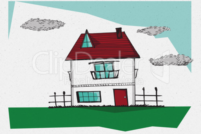 Composite image of hand drawn house