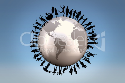 Composite image of silhouette of cheering people