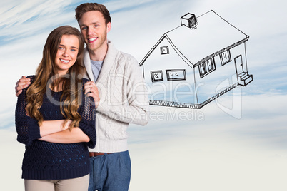 Composite image of portrait of smiling young couple