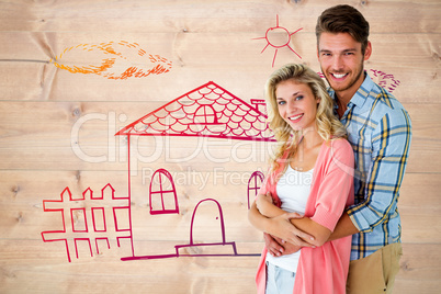 Composite image of attractive young couple smiling at camera