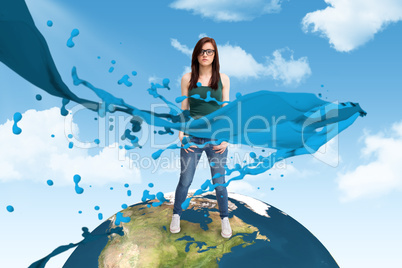Composite image of casual young woman with glasses posing