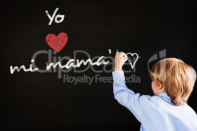 Composite image of cute pupil writing