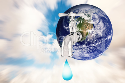 Composite image of earth with faucet