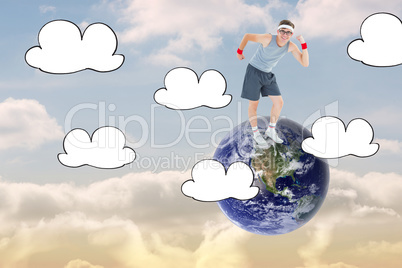 Composite image of geeky hipster posing in sportswear