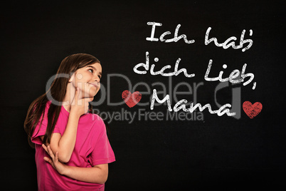 Composite image of cute little girl thinking and looking up