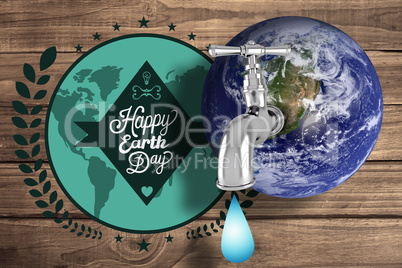 Composite image of earth with faucet