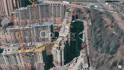 Flying Above Unfinished Buildings, aerial view