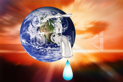 Composite image of earth with faucet