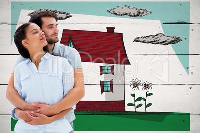 Composite image of cute couple embracing with eyes closed