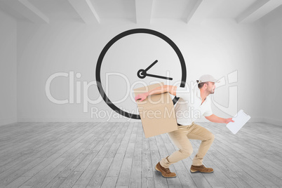 Composite image of delivery man with cardboard box