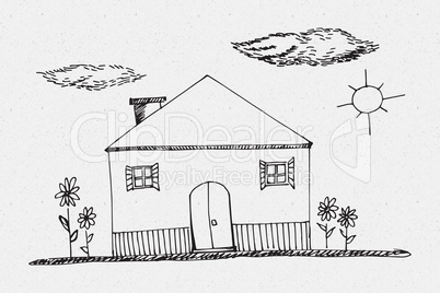 Composite image of hand drawn house