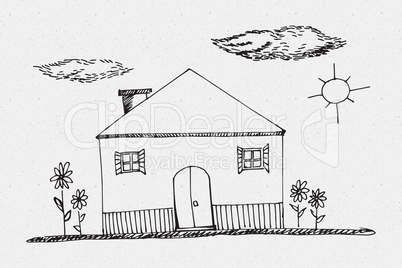 Composite image of hand drawn house