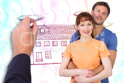 Composite image of happy couple looking at camera Composite image of happy couple looking at camera