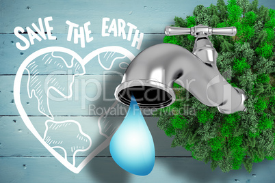 Composite image of earth with faucet