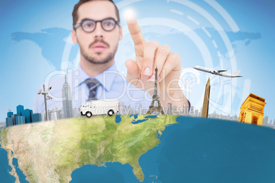 Composite image of businessman with glasses pointing something