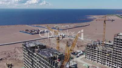 Flying Above Unfinished Buildings, aerial view