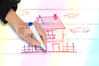 Composite image of businesswomans hand writing with marker