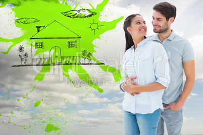 Composite image of cute couple embracing and smiling at each oth Composite image of cute couple embracing and smiling at each oth