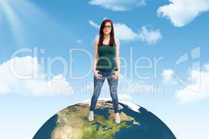 Composite image of casual young woman with glasses posing