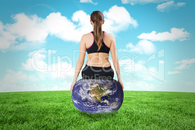 Composite image of fit model sitting