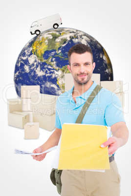 Composite image of postman with letter