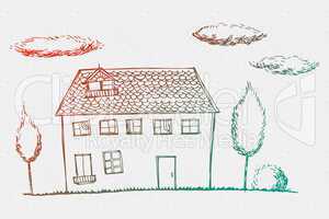 Composite image of hand drawn house