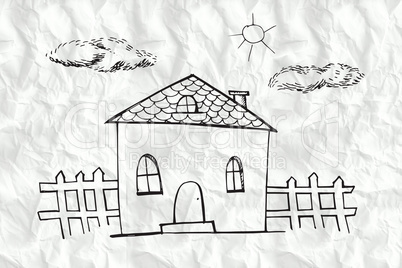Composite image of hand drawn house
