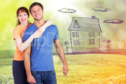 Composite image of happy couple looking at camera