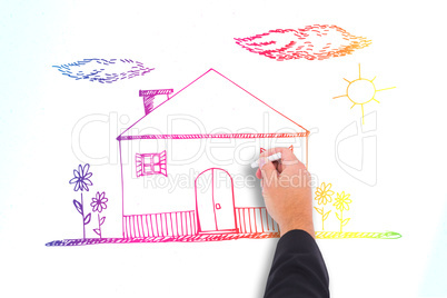 Composite image of hand writing with chalk