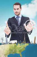 Composite image of businessman presenting number six with his fi