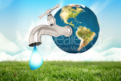 Composite image of earth with faucet