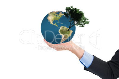 Composite image of close up of businessman with empty hand open