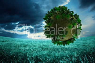 Composite image of sphere covered with forest