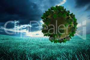 Composite image of sphere covered with forest