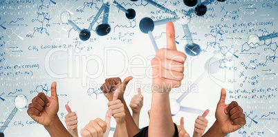 Composite image of hands showing thumbs up