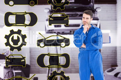 Composite image of thoughtful young male mechanic