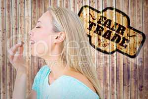 Composite image of pretty blonde eating a chocolate