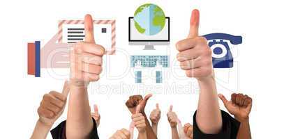 Composite image of hands showing thumbs up