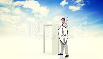 Composite image of corporate warrior