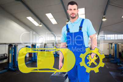 Composite image of repairman with toolbox