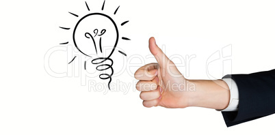 Composite image of hand showing thumbs up