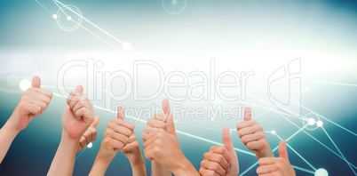 Composite image of group of hands giving thumbs up