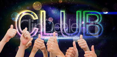 Composite image of group of hands giving thumbs up