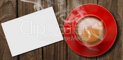 Composite image of red cup of coffee