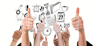 Composite image of hands showing thumbs up